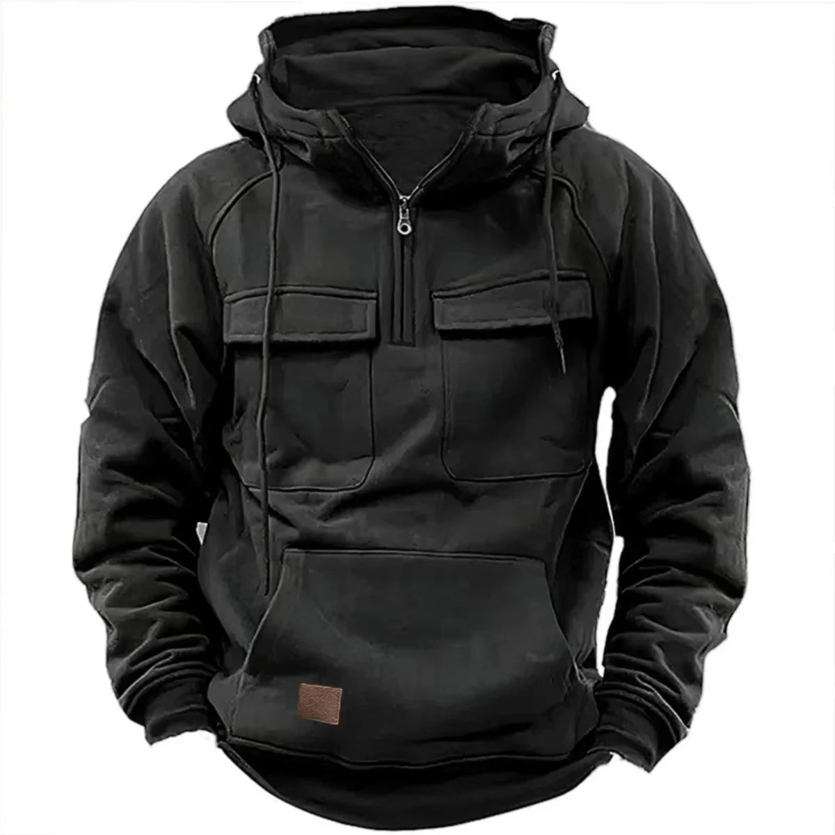 Men's hooded solid-color casual hoodie