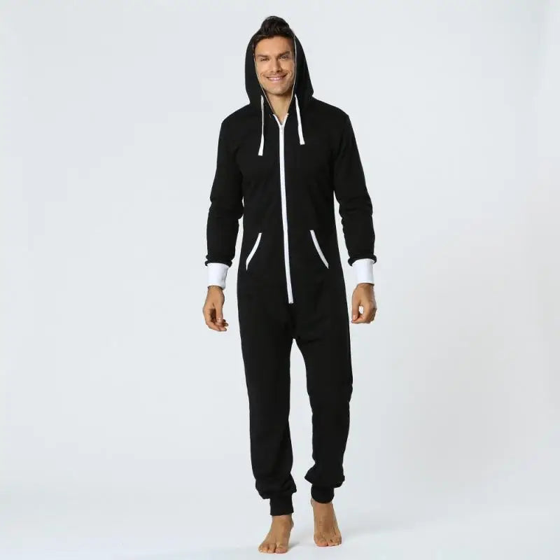 Men's Solid Color One-piece Sweater Loose Hooded Home Wear Pajama's