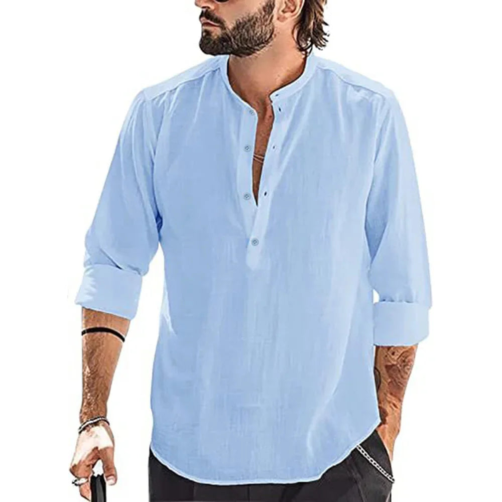 New Men's Casual Blouse Cotton Linen Shirt