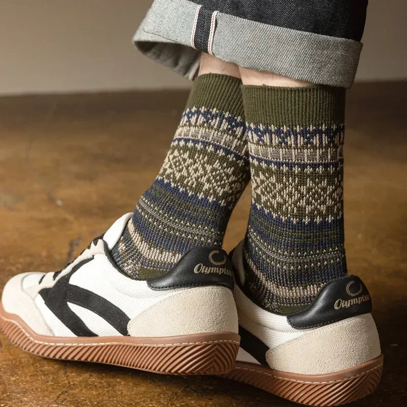 Mens Socks Fashion Retro Geometric Patterns