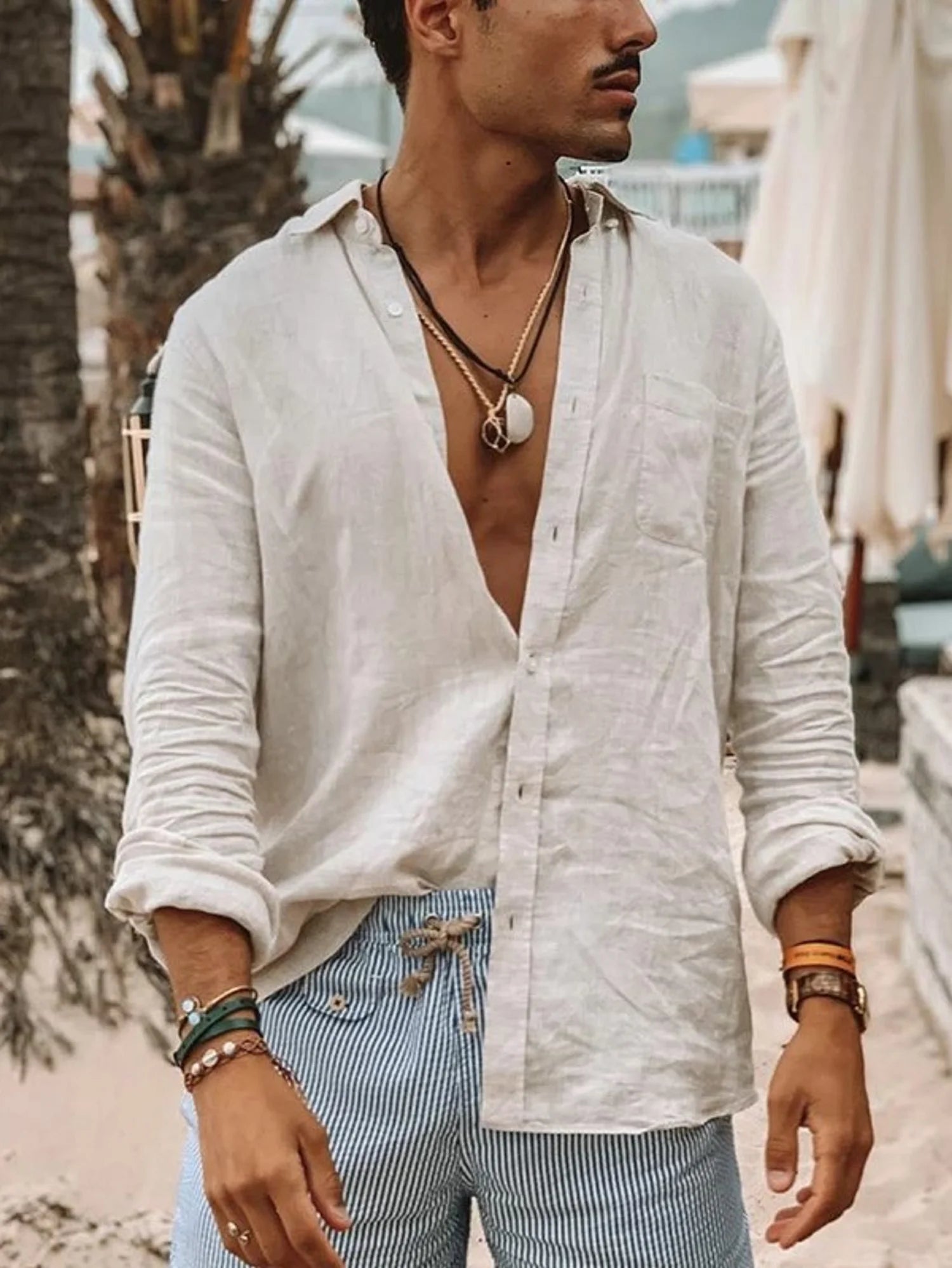 Men's casual fashion solid thin long-sleeved shir