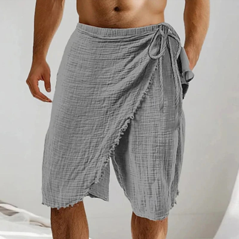 Boho Men's Linen Shorts Seaside Beach Casual Breathable Solid Color Drawstring Shorts
