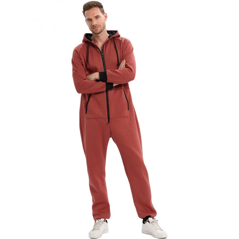 Men's Solid Color One-piece Sweater Loose Hooded Home Wear Pajama's