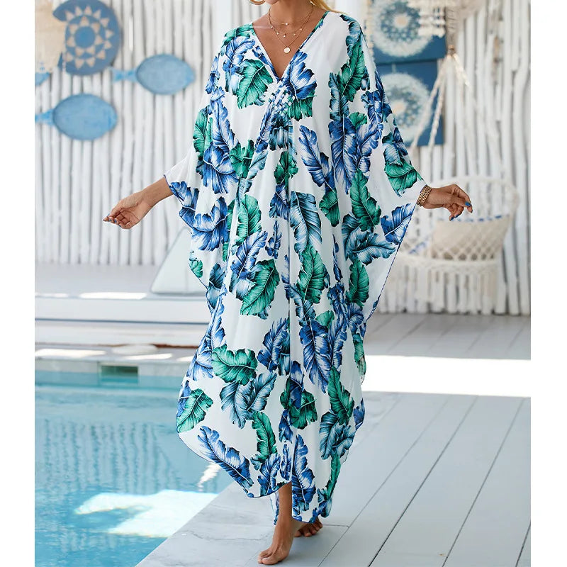 Boho Sexy Women's Dress Spring Summer Fashion Cotton Printed Beach Cover Up