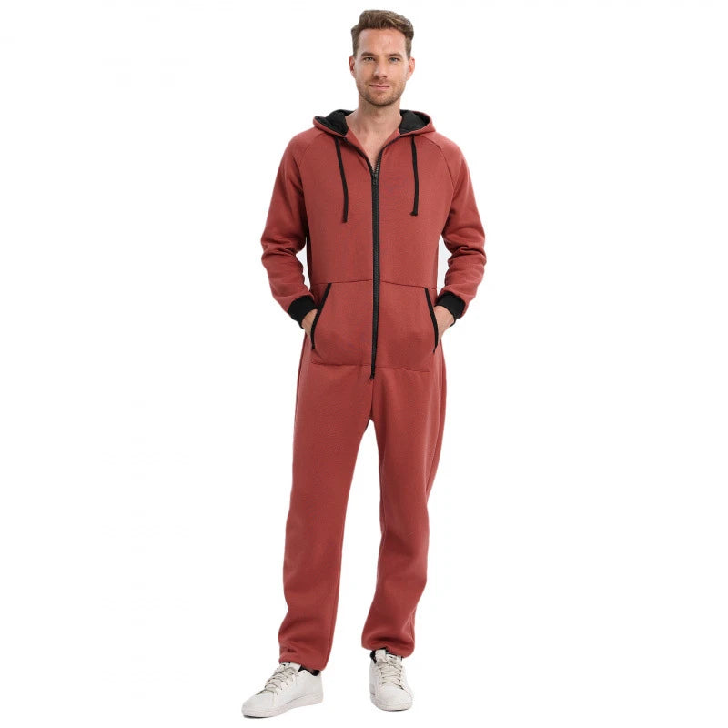 Men's Solid Color One-piece Sweater Loose Hooded Home Wear Pajama's