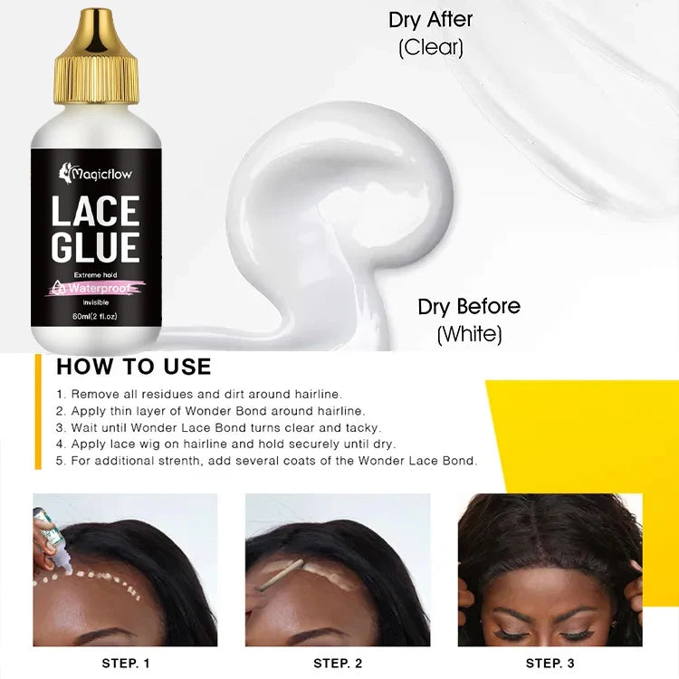 60ml/2 fl.oz Waterproof Wig Lace Glue - Strong Hold, Invisible, Quick Dry & Easy Removal