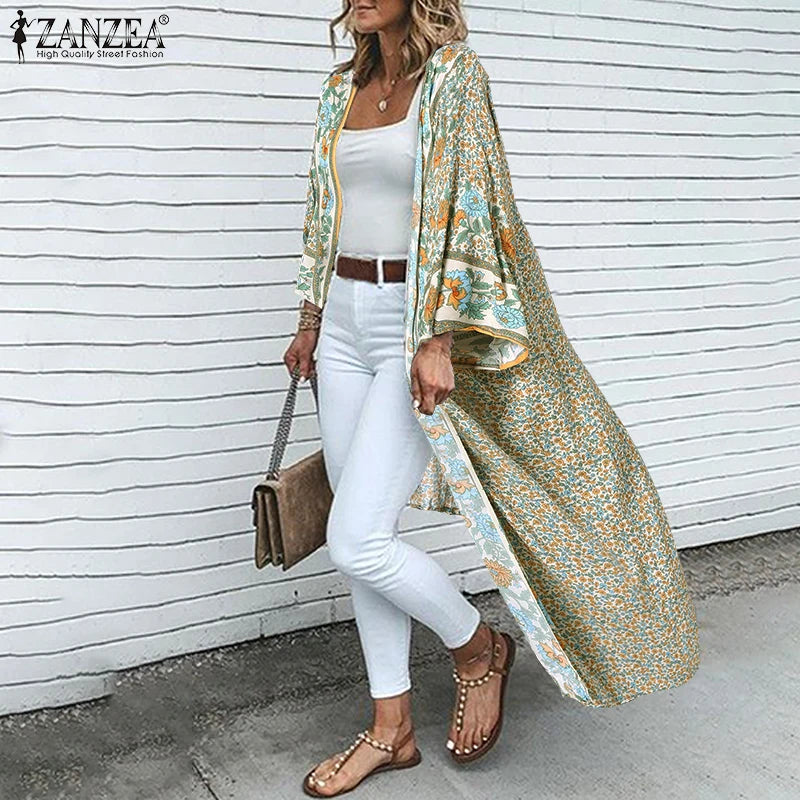 Spring Bohemian Cardigans ZANZEA Floral Printed Shirts Kimono