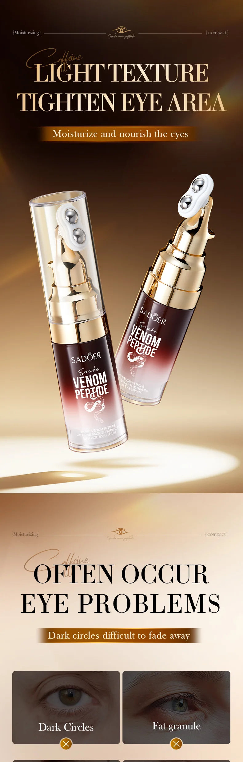 SADOER Snake Venom Peptide Caffeine Anti Wrinkle Massage Eye Cream