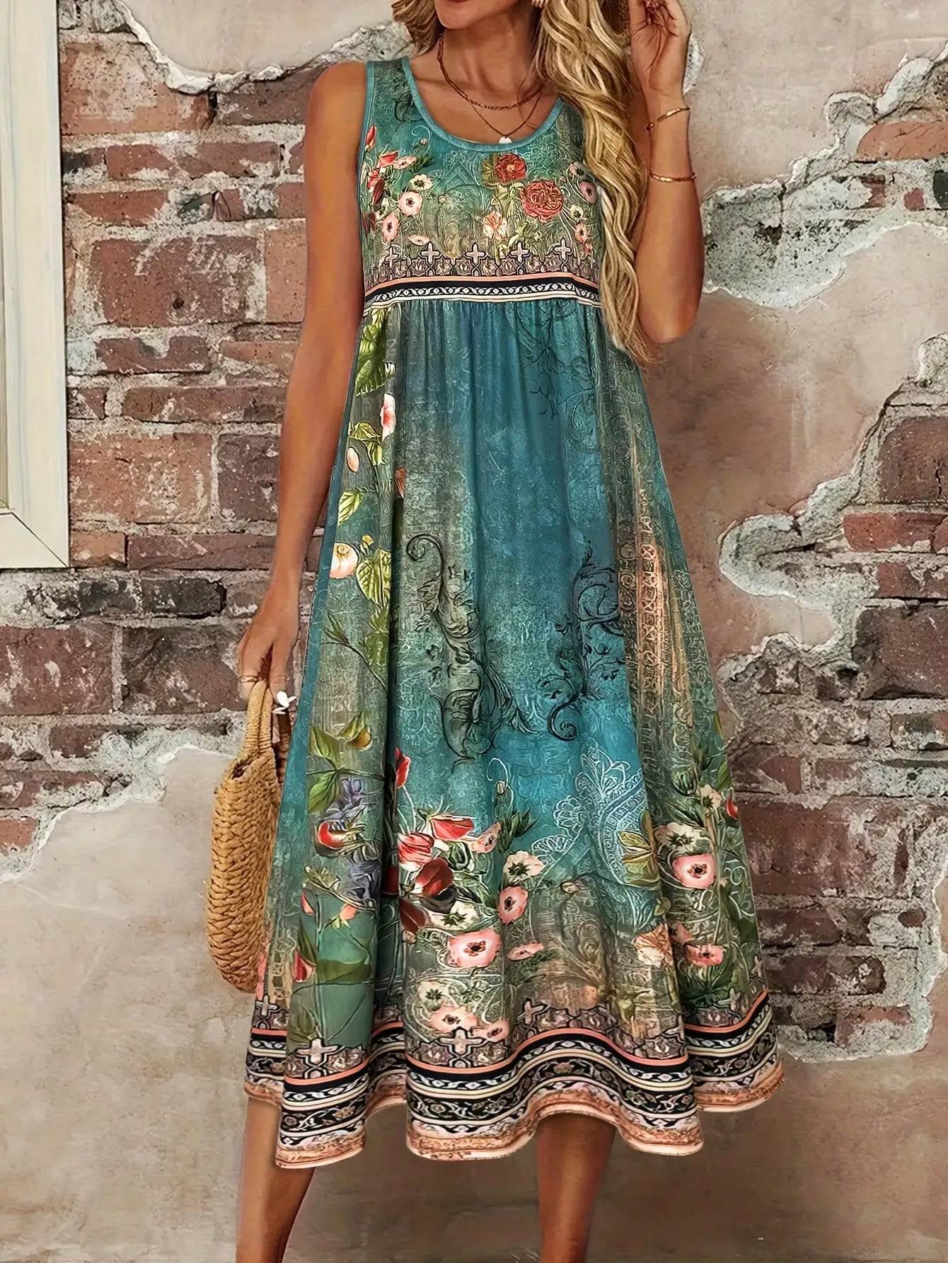 Women's Boho Floral Sleeveless Dress