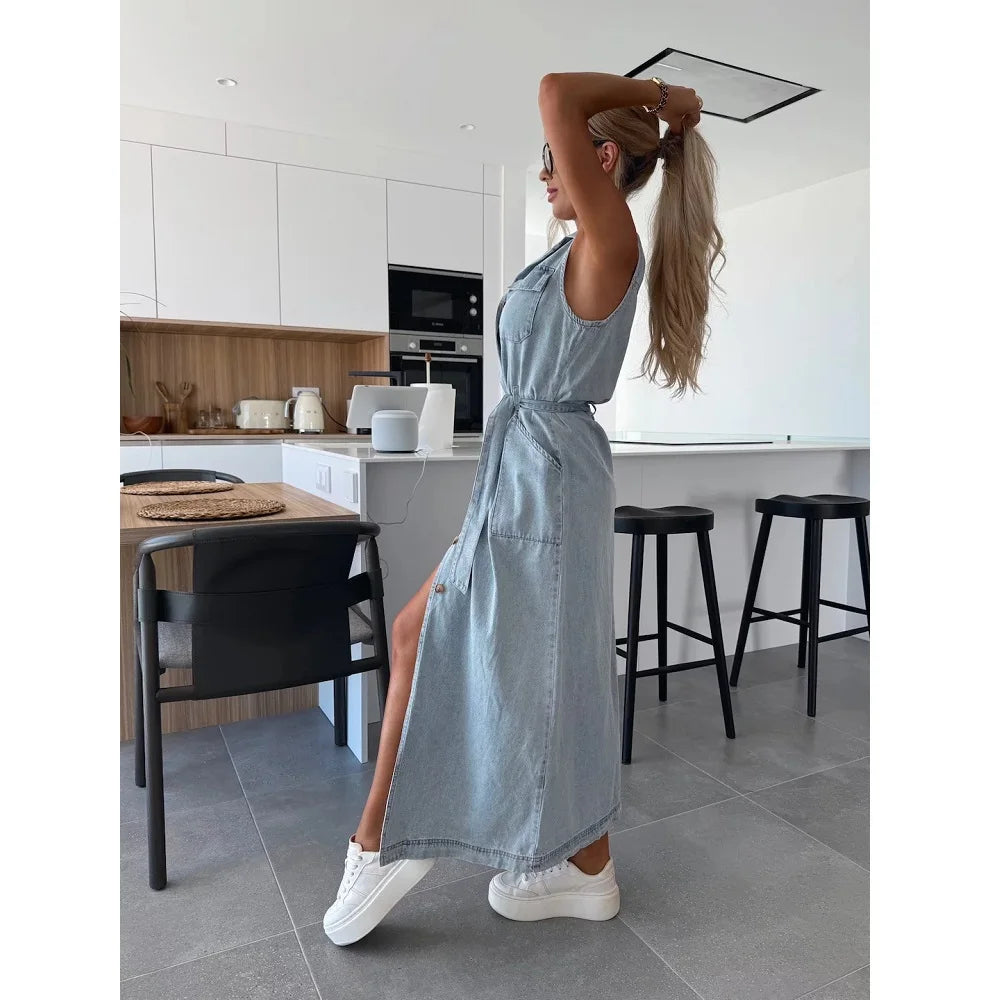 Women Sleeveless Denim Dress