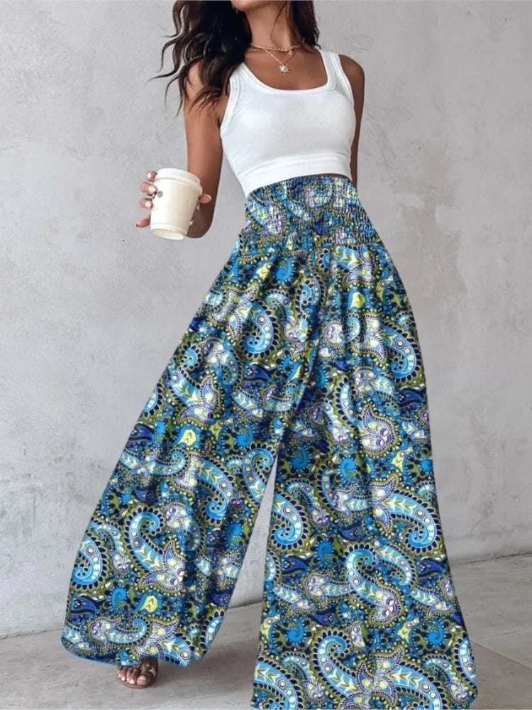 Boho Print Pant Women Wide Leg