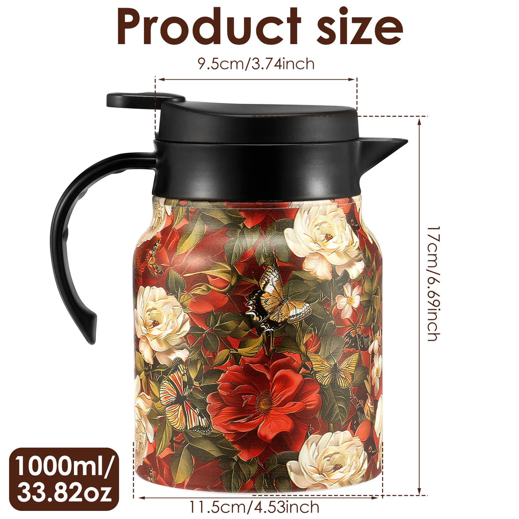 800/1000 ML Vintage Floral Tea Thermos Stainless Steel Tea Kettle