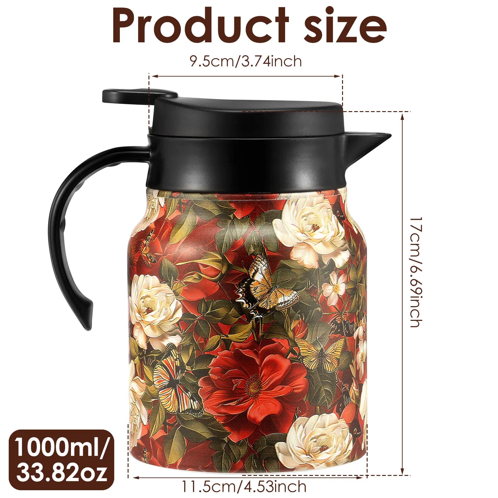 800/1000 ML Vintage Floral Tea Thermos Stainless Steel Tea Kettle