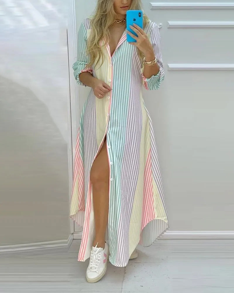 Women Boho Printed Long Shirt Dress