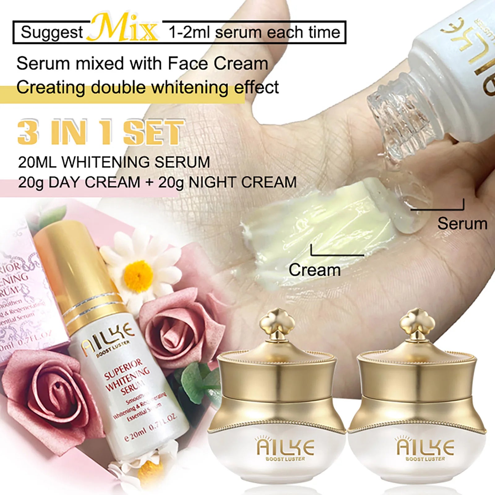 AILKE Whitening Anti-wrinkle Freckle Face Cream With Collagen Hyaluronic Acid Rose