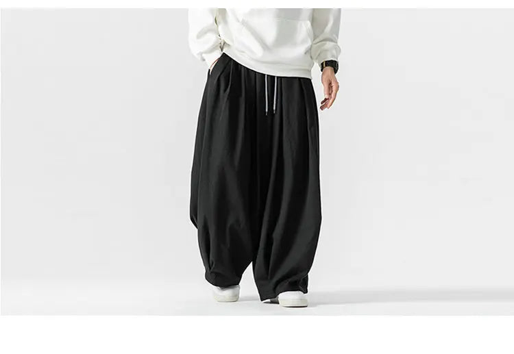 Oversized Men Wide Leg Pants Elastic Waist Joggers Trousers Male