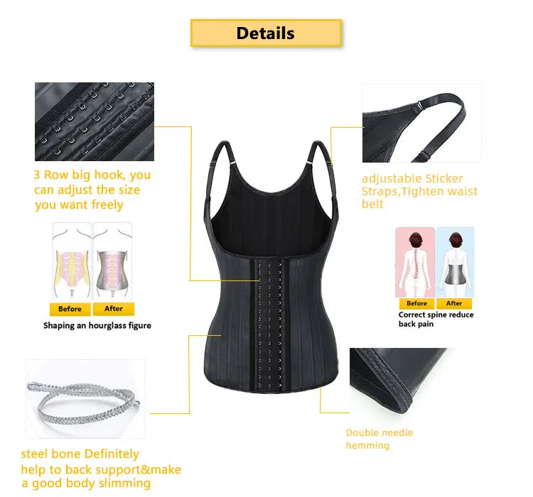 Plus Size Women Adjustable Strap  Latex Waist Trainer 25 Steel Bones Vest Cincher Under bust Corset