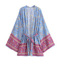 BOHO Women Light Blue Contrast Floral Print Kimono Shirt