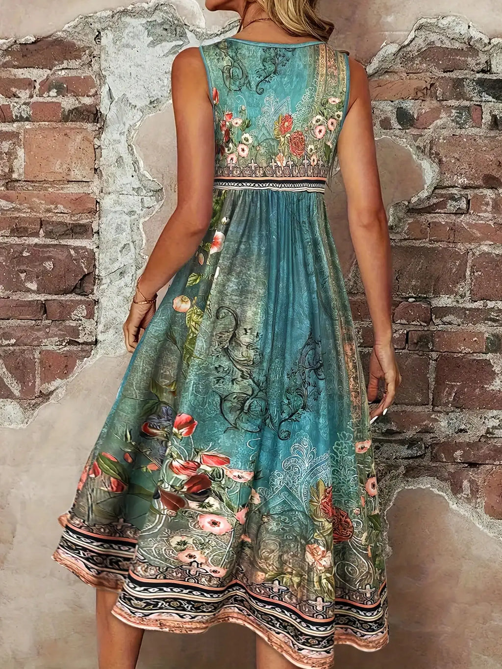 Women's Boho Floral Sleeveless Dress