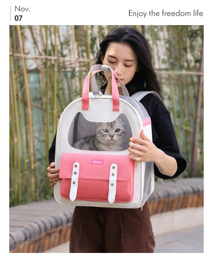 Portable Breathable Backpack for Carrying Pet Cats and Small Dogs