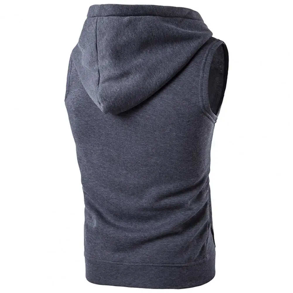 Men Hooded Vest Jacket Sleeveless Zipper