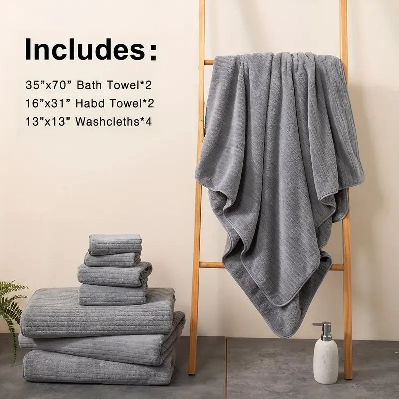 8 Pcs Bath Towel Set - 4 Washcloths, 2 Face Towels & 2 Bath Towels