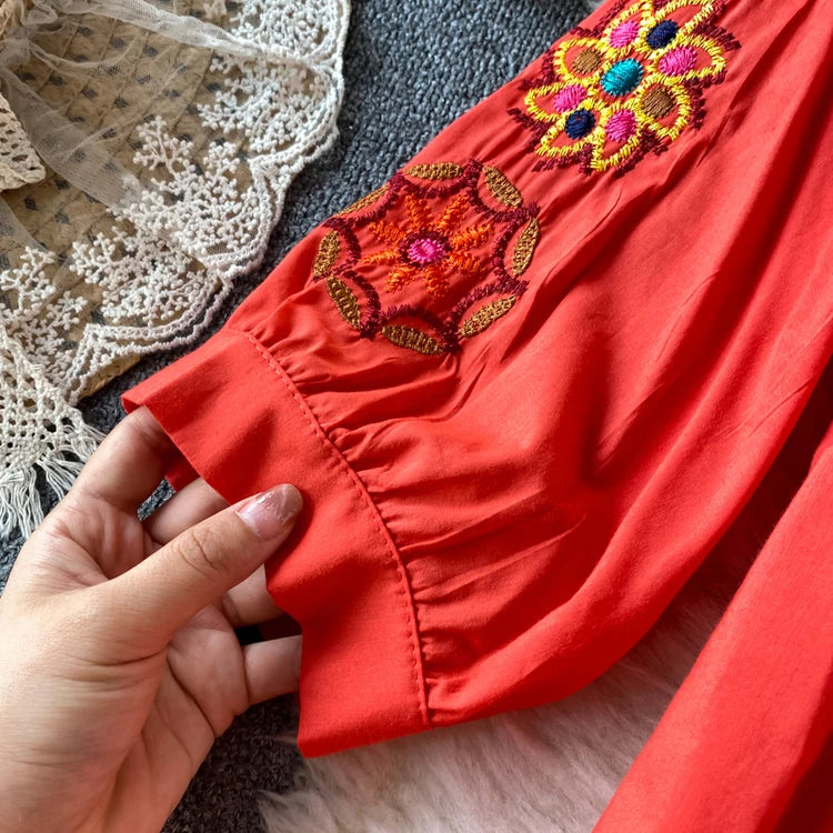 Vintage Women Floral Embroidery Beach Dress