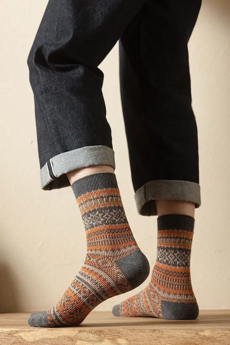 Mens Socks Fashion Retro Geometric Patterns
