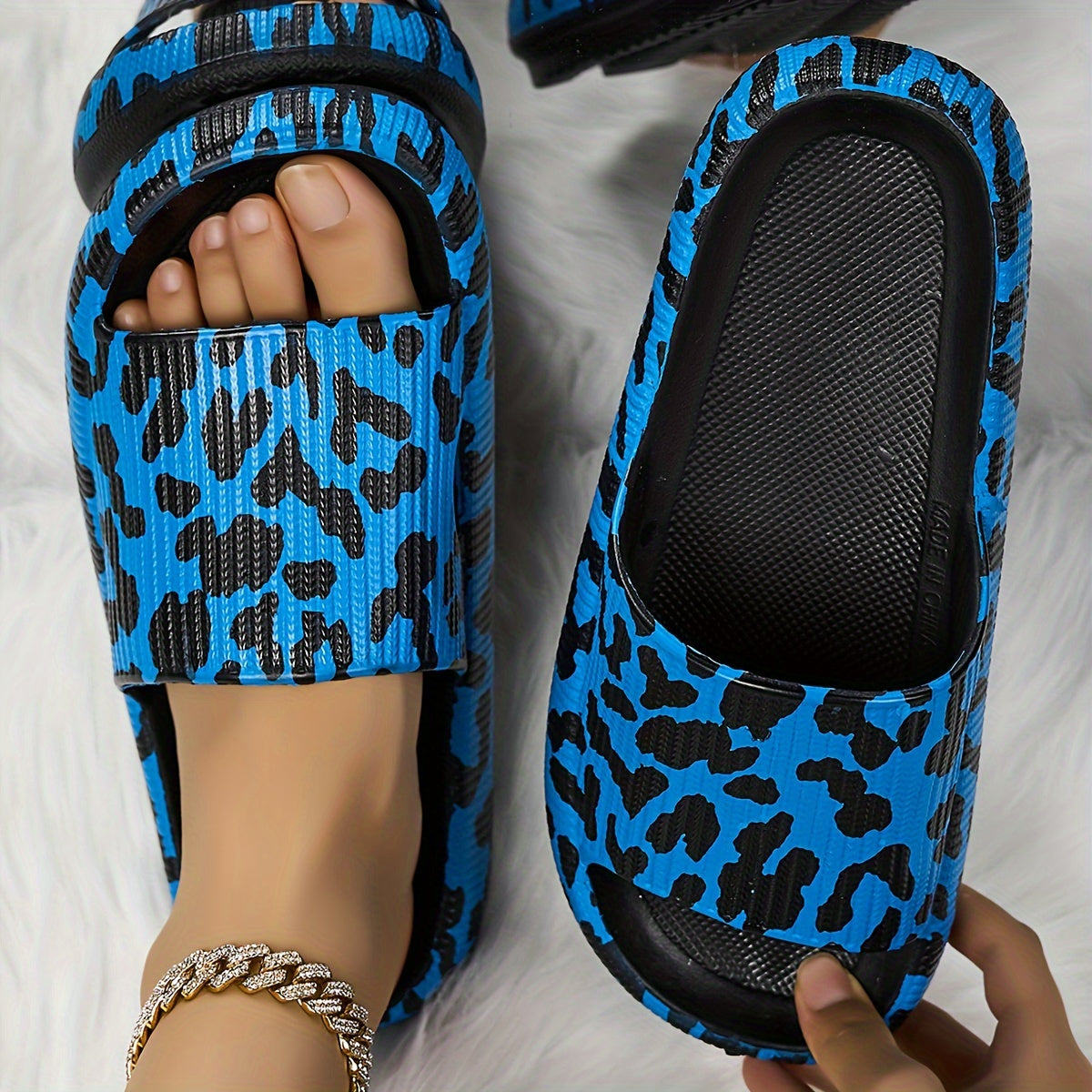 Women's Leopard Pattern Sports Slippers, Open Toe