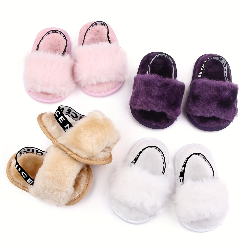 Elegant Plush Children's Slippers for 0-1 Year Olds