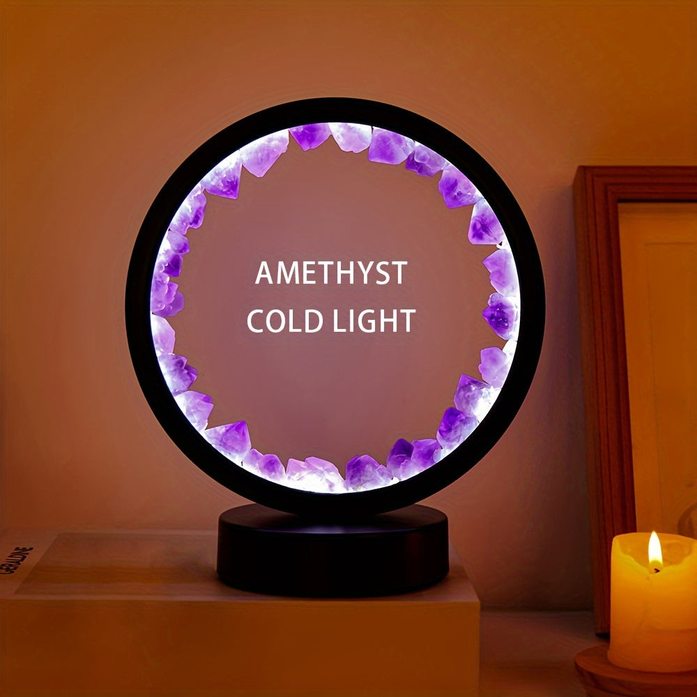 1pc, Rechargeable LED Bedside Lamp with Natural Quartz Amethyst Cluster