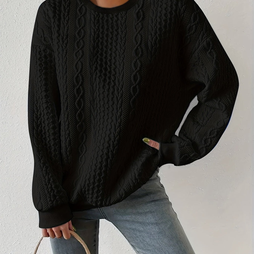 Loose Fit Women's Casual Textured Round Neck Pullover Sweatshirt