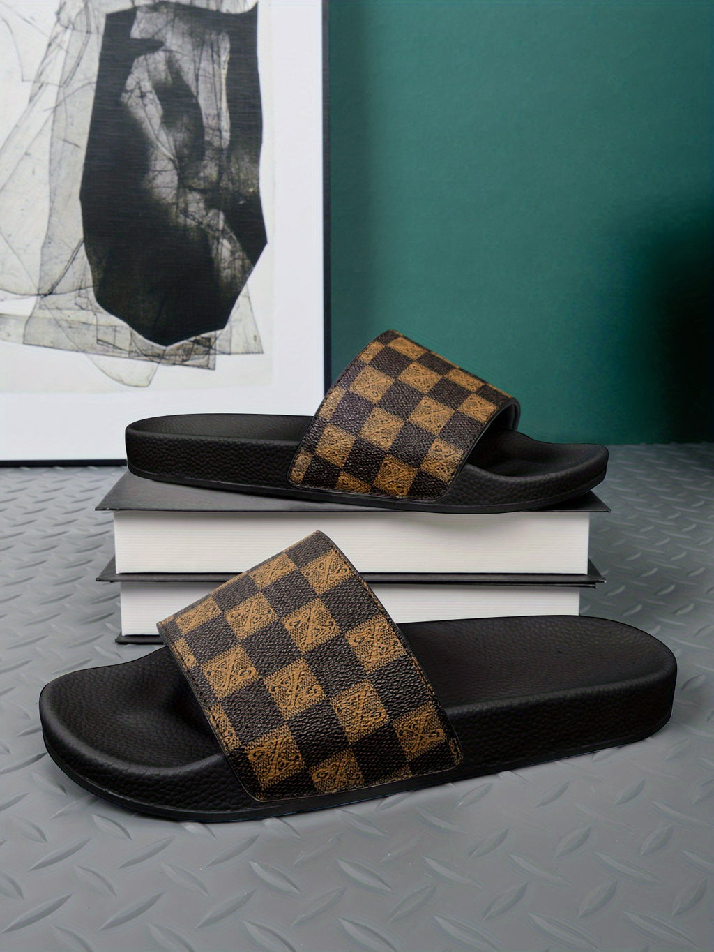 Men's Checkered Design Slides