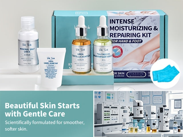 VTS Self Care Kit - Includes Moisturizing Heel Socks, Hand & Foot Oil, Salt Scrubs, Serum, Urea Cream 40 Percent - Hand Care Set, Foot Pedicure Kit
