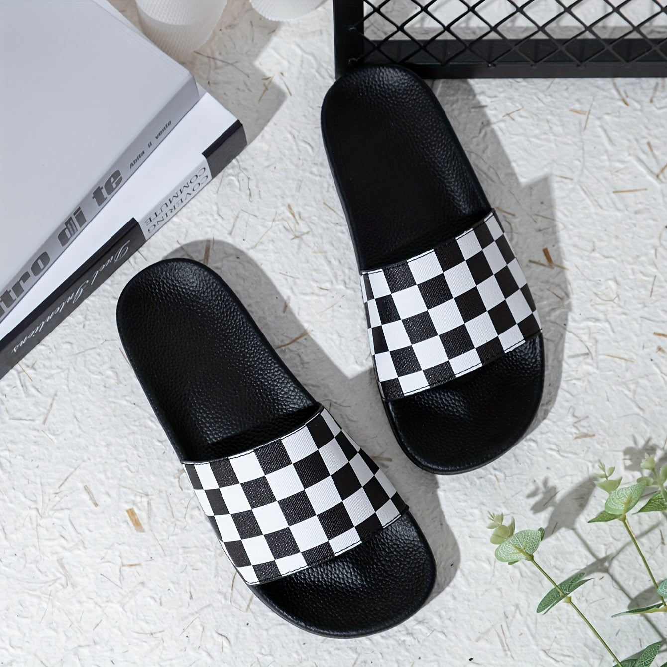 Men's Checkered Design Slides