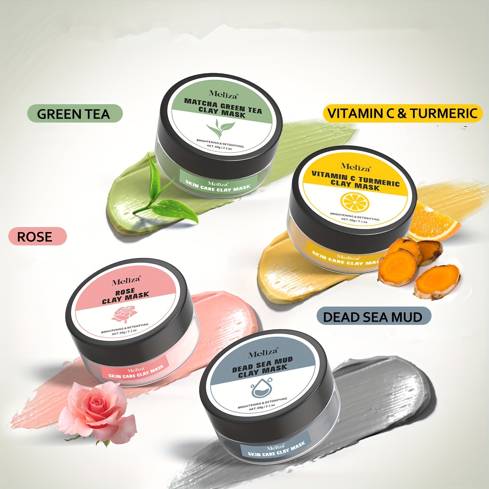 4-Grain Clay Facial Mask Set | Turmeric Vitamin C, Green Tea, Dead Sea Mud, Rose Clay Masks | Deep Cleaning, Moisturizing, Formaldehyde-Free | Ideal for Christmas, Halloween, New Year, Valentine'S Day, Birthdays, Anniversarie