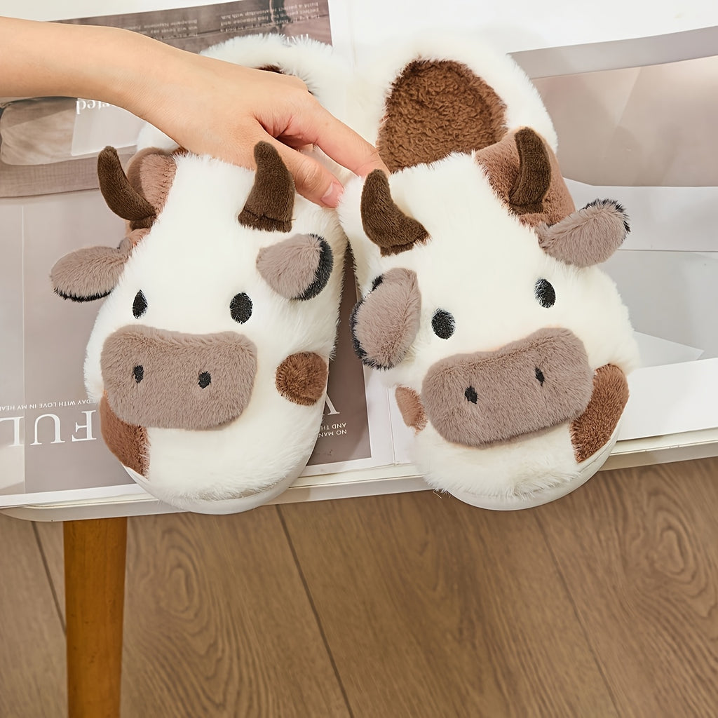 Cozy Home Cute Cartoon Cow Plush Half- Slippers