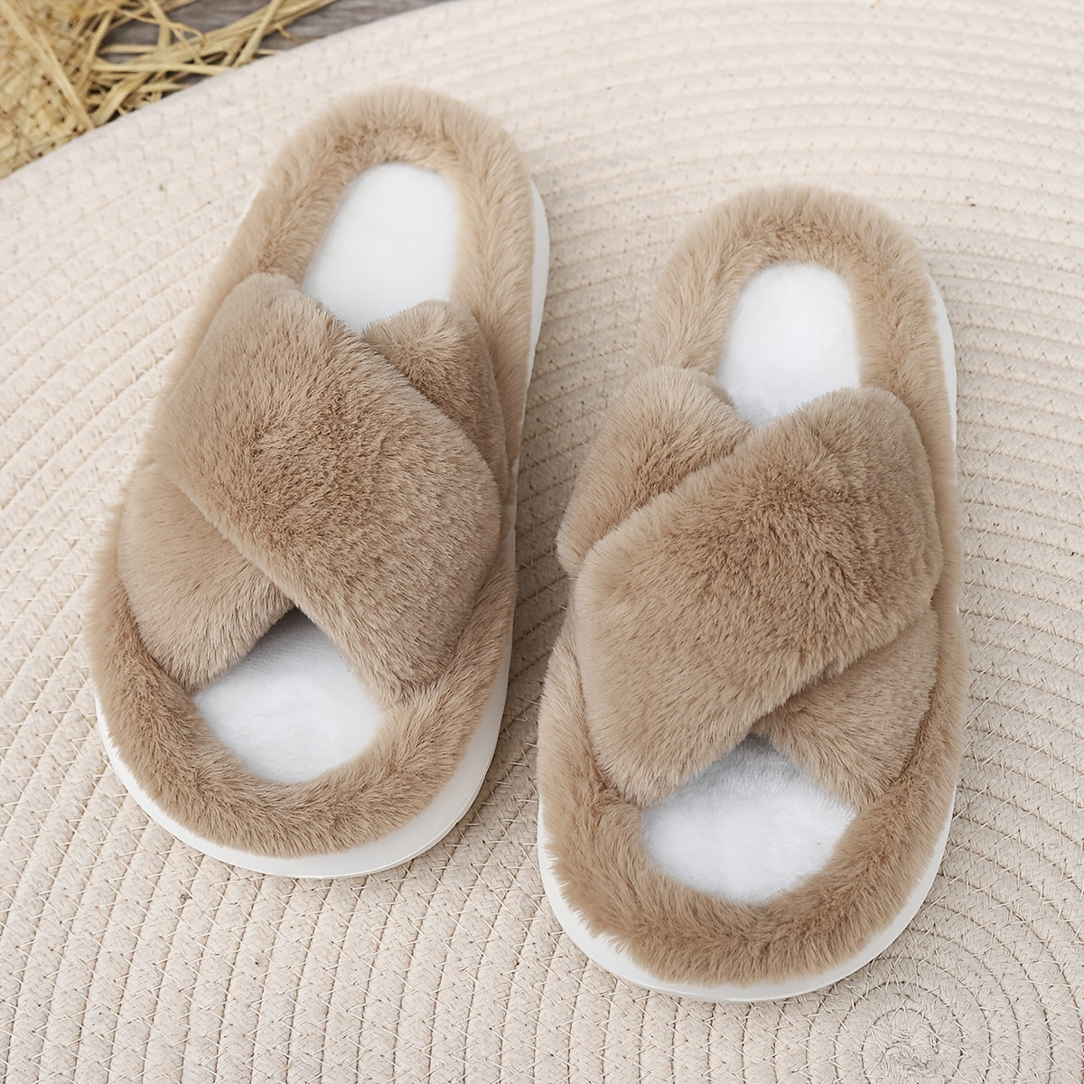 Women'S Plush Faux Fur Slippers with Thick EVA Sole