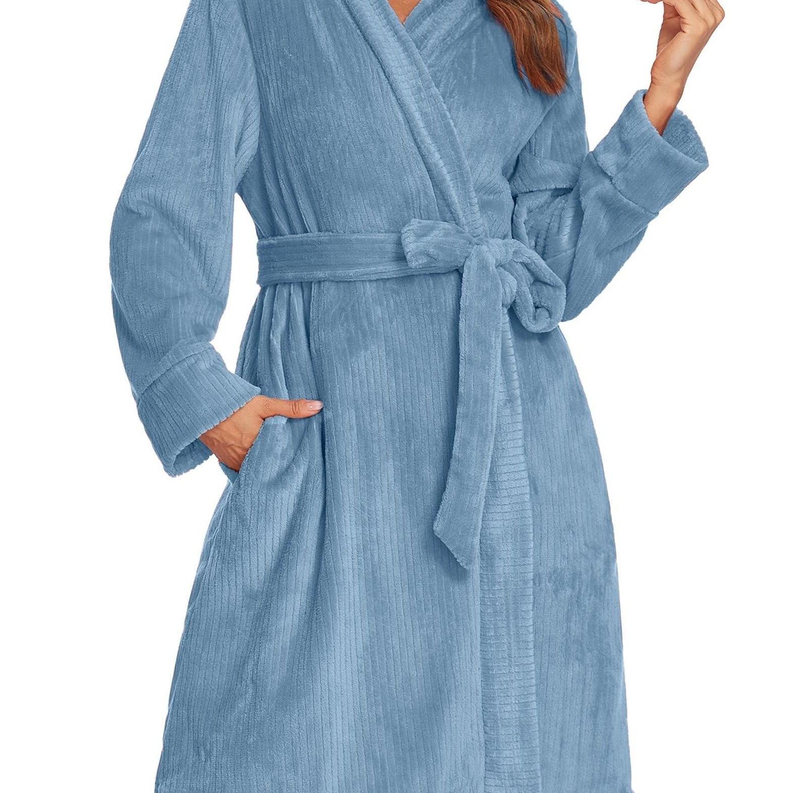 Womens Robes Plush Short Bathrobe Knee Length