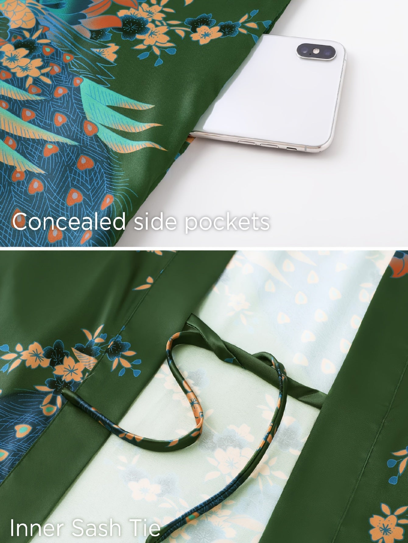 Women's Kimono Robe Long Satin Robes with Peacock/Blossoms Kimono Gown