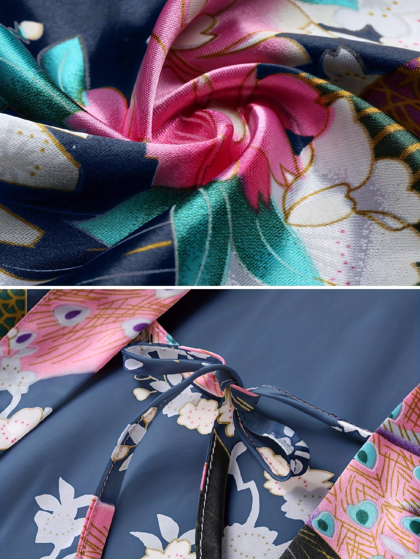 Women's Kimono Robe Long Satin Robes with Peacock/Blossoms Kimono Gown
