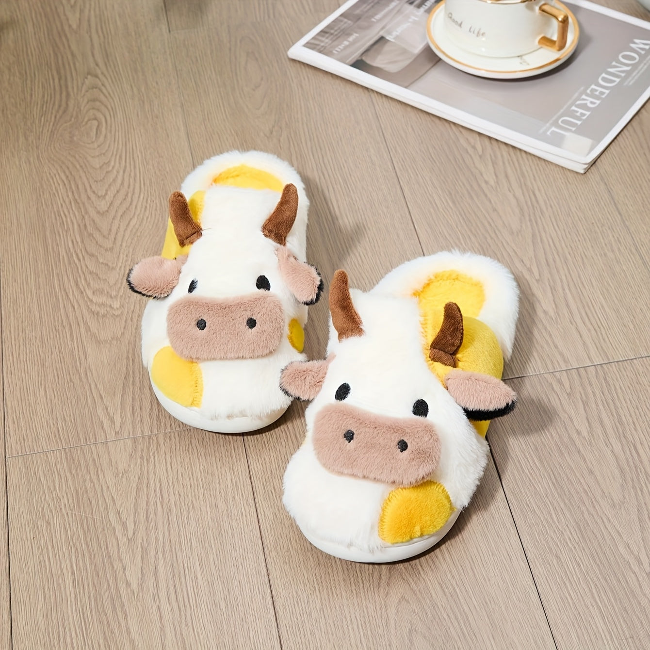 Cozy Home Cute Cartoon Cow Plush Half- Slippers