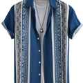 Bohemian Stripe Pattern, Men's Color Block Short Sleeve Lapel Shirt