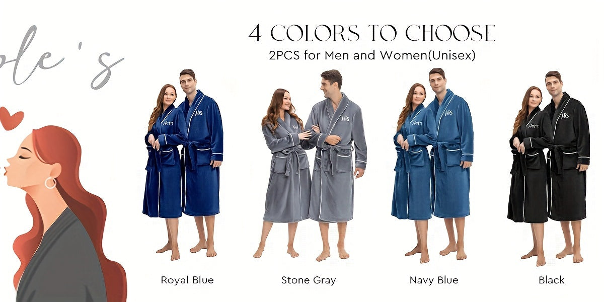 2Pcs His and Hers Robes Plush Fleece Kimono Robes