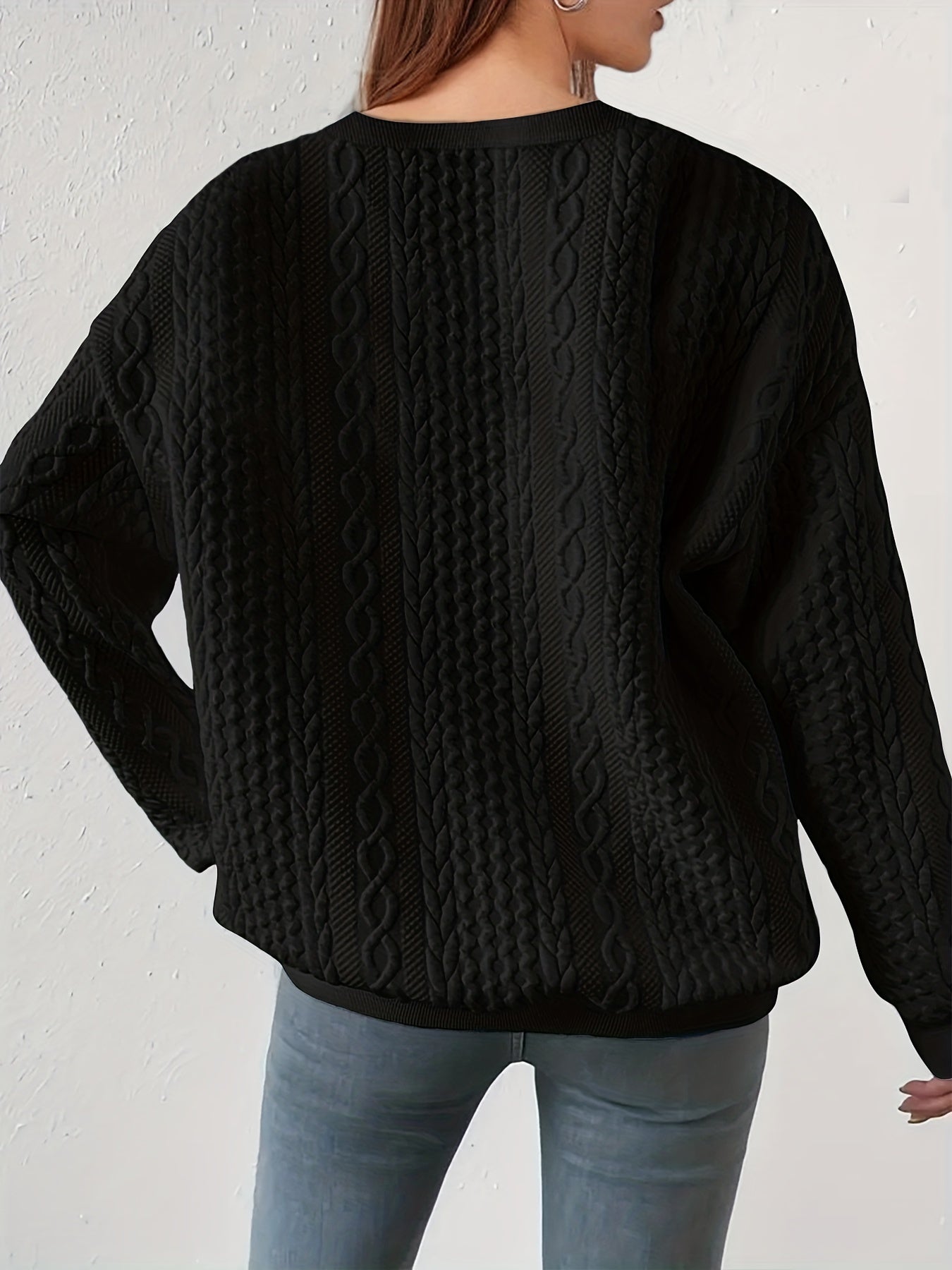 Loose Fit Women's Casual Textured Round Neck Pullover Sweatshirt
