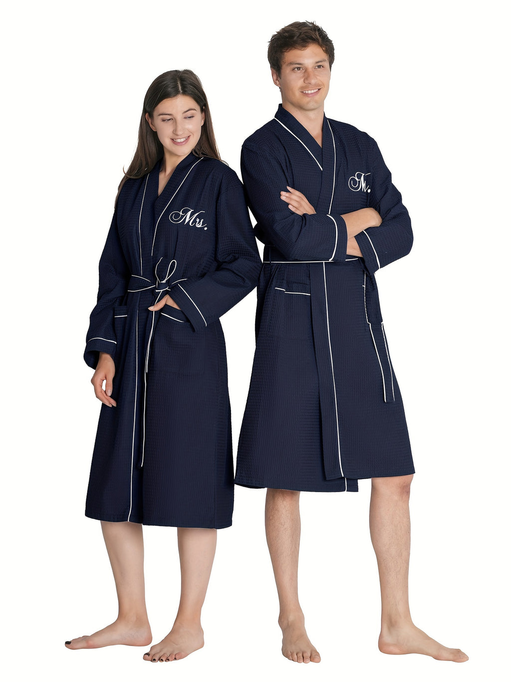 BRIDAL 2Pcs Couple's Waffle Knit Robes Embroidered