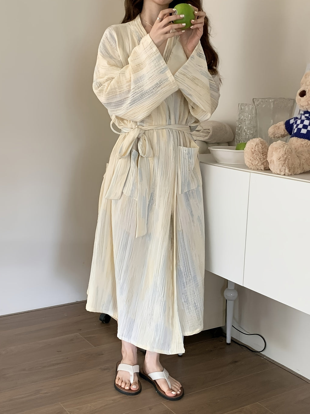 Elegant Ombre Stripe Print Night Robes