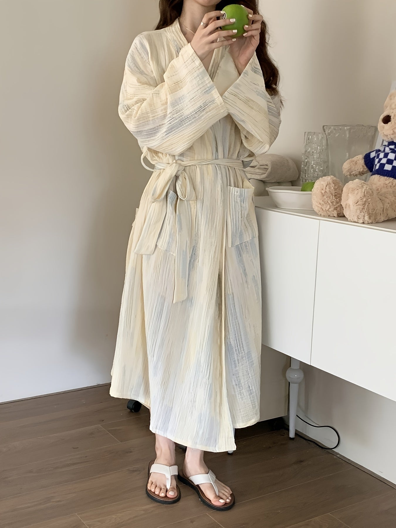 Elegant Ombre Stripe Print Night Robes