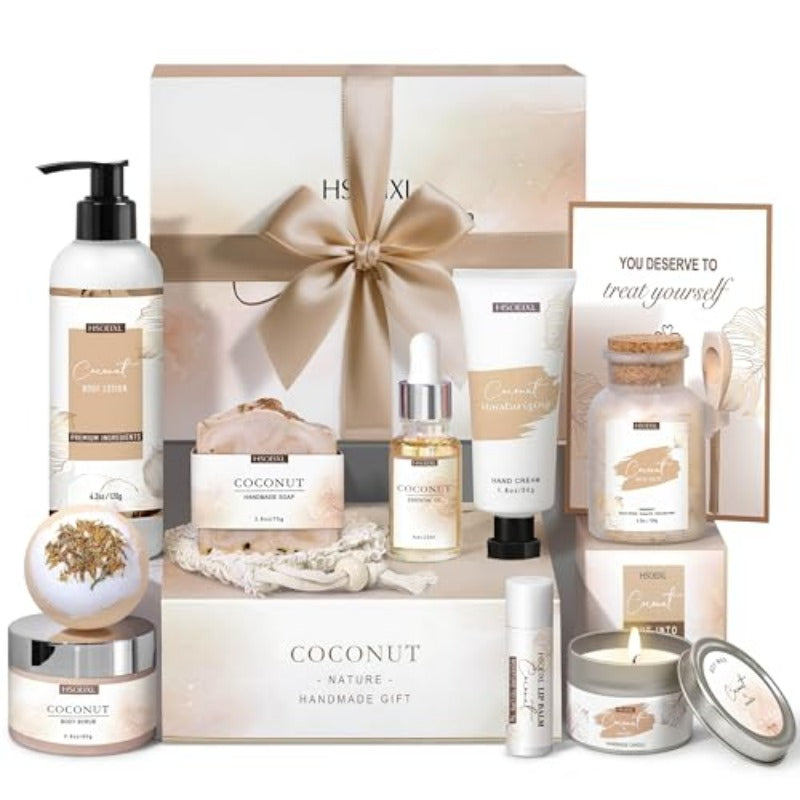 Gifts for Women Bath and Body Gift Basket Set 12 Piece Set of Coconut Home Spa