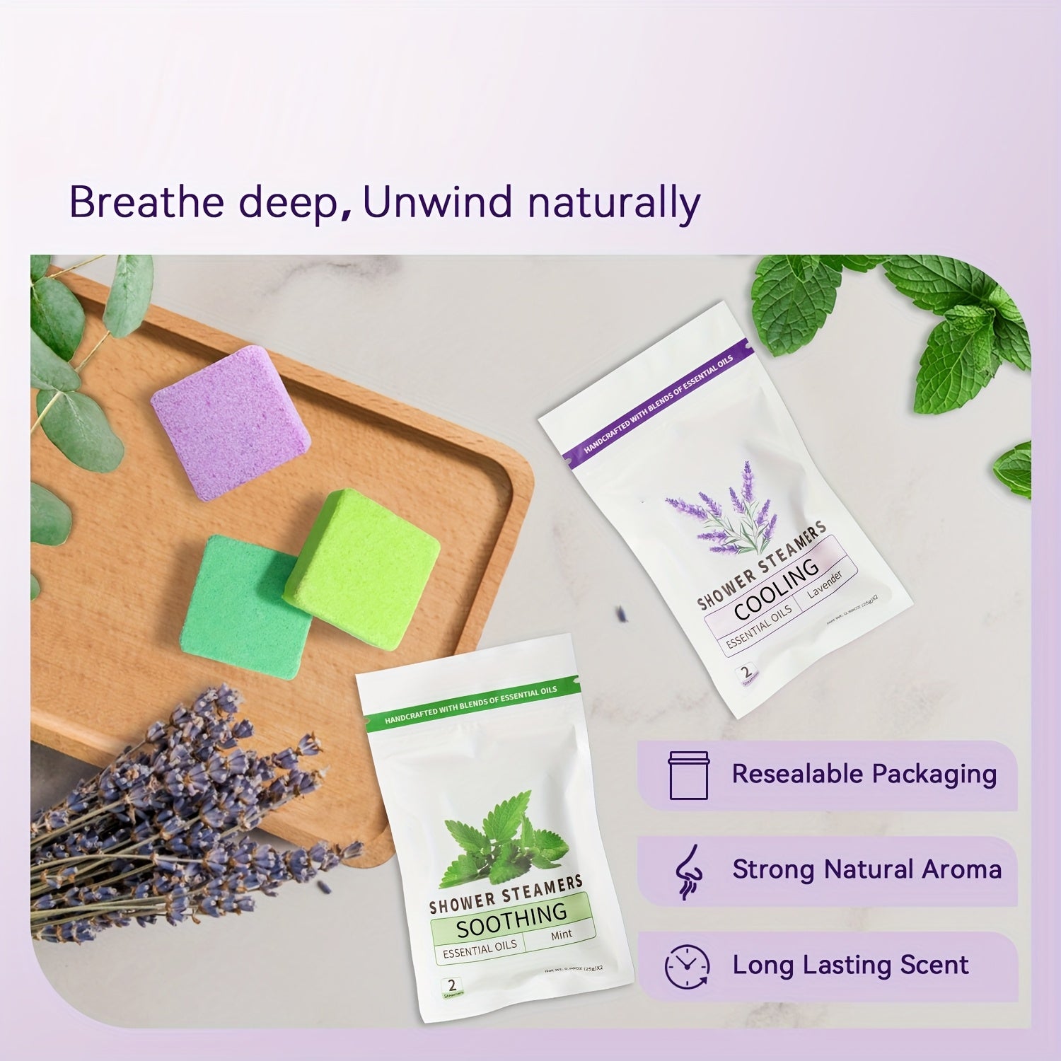 6/8pcs Of Essential Oil Shower Steamers, Eucalyptus, Lavender, Jasmine, Camellia, Mint, Citrus, Grapefruit